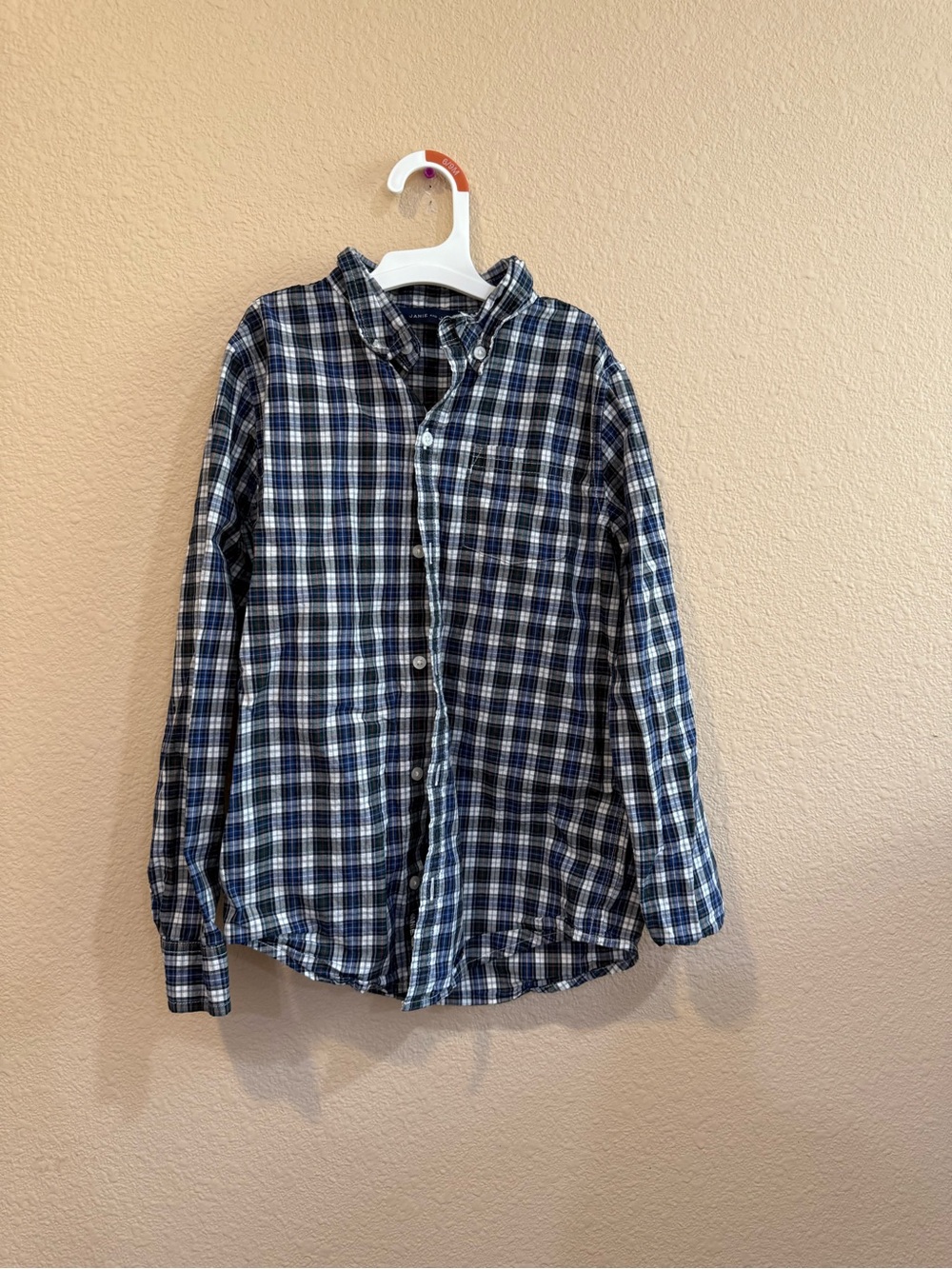Janie and Jack Navy and White Plaid Button-Down Shirt